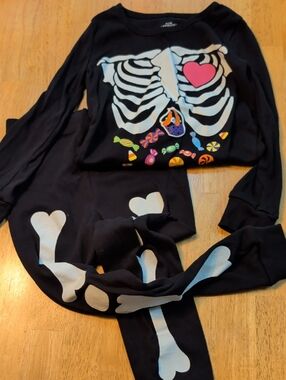 Kids Black Skeleton Candy Pajama Costume with Pink Heart